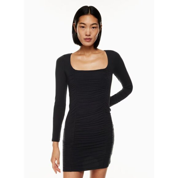 NWT Aritzia WILFRED Lydia Mocha Brown Jersey Ruched Front Mini Dress, Size X - Picture 13 of 16